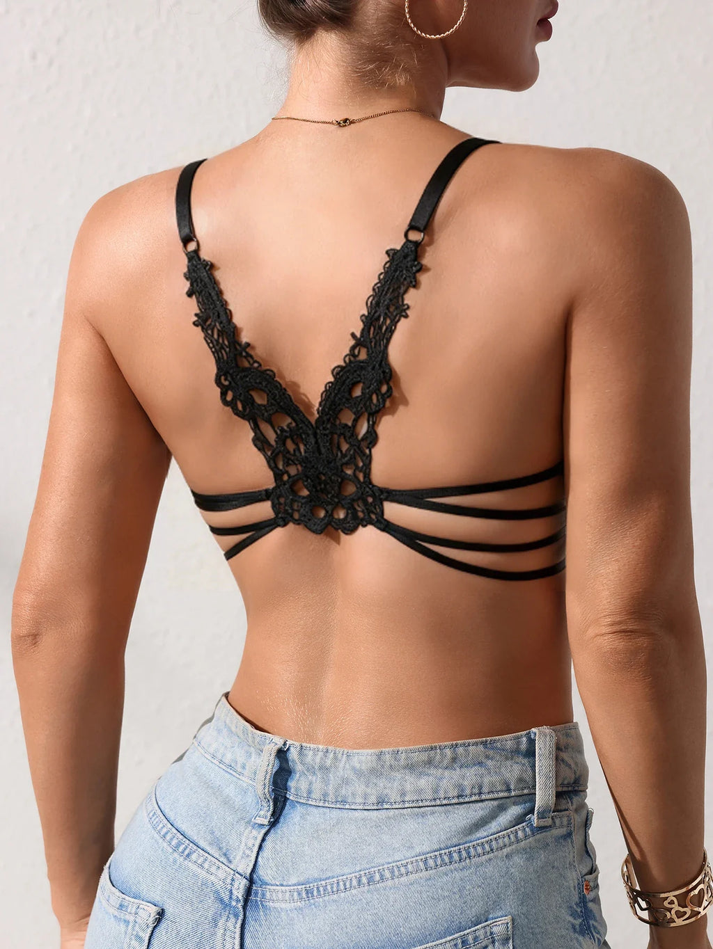 Women's Lace Butterfly Back Beauty Push up Sexy Bras Modern Trend Solid Color Front Buckle Bra for Woman