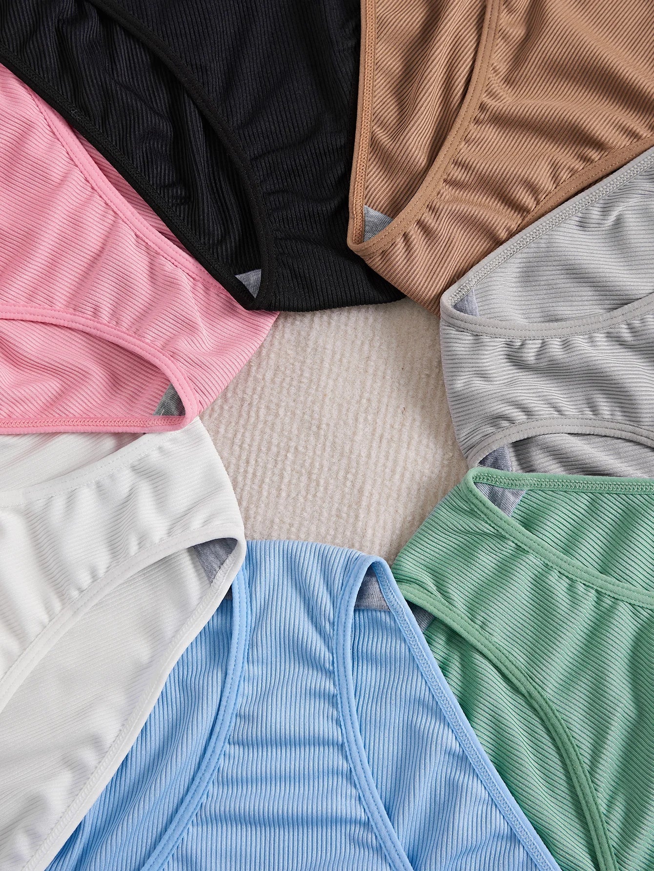 7-Pack Solid Color Everyday Sexy Ribbed Fabric Letter-Decorated Soft Women's Panties, Comfortable Elastic Briefs for Women, Sizes Xs-Xl