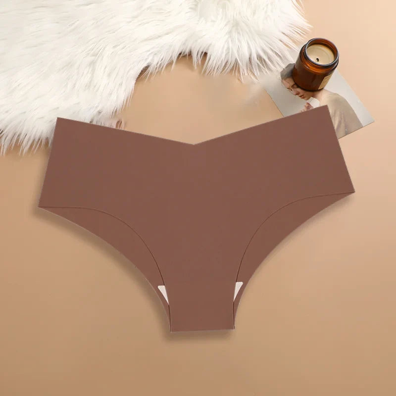 3PCS Women's Seamless Maillard Underwear Sexy V-Shaped Mid Waist Ice Silk Briefs 10 Soild Color Cozy Stretch Sexy Underpant S-XL