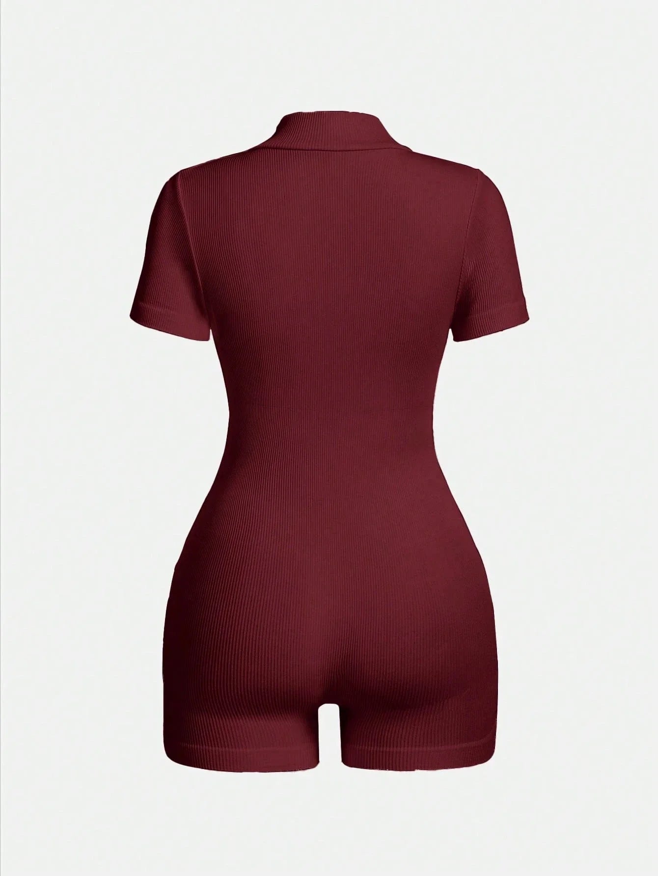 Women's Solid Color Half Zip Ribbed Knit Short Sleeve Romper Sports Soft Slim Fit Mock Neck Jumpsuit Streetwear 2025 Summer