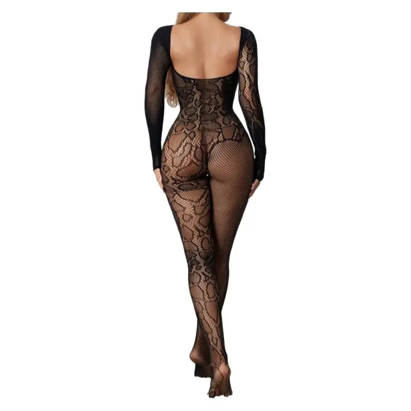 Open Bra Leopard Print Long Sleeves BodySuits Erotic Lingerie Transparent Backless Bodystocking Sexy Fishnet Hollow UnderwearSet