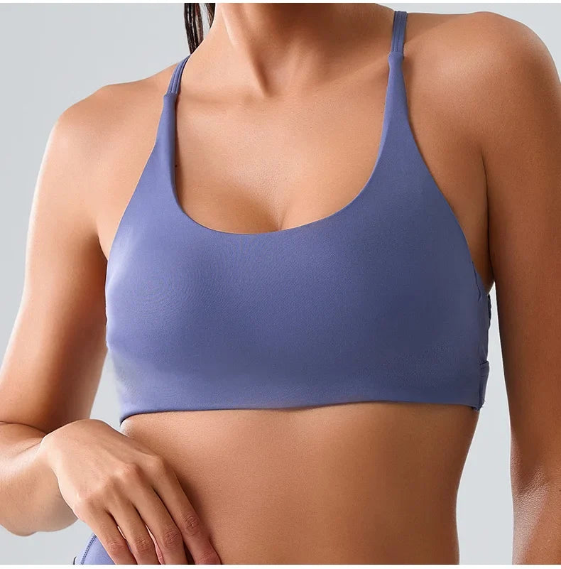 Beautiful Back Cross Back Women Bra Fitness Bra Tights Yoga Vest High Strength Shockproof Gym Sports Top Push Up With Chest Pad