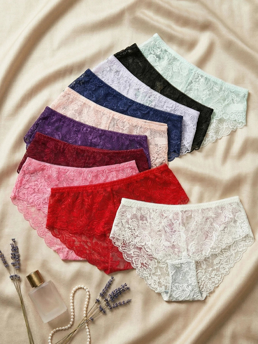 10 PCS/Set Women's Lace Panties Sexy Lace Female Underwear Low Rise Floral Sheer Panties