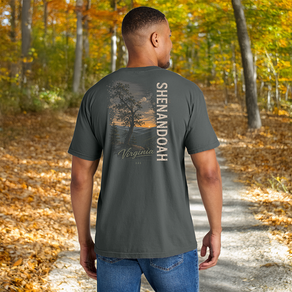 Shenandoah Virginia Sunset Comfort Colors Pepper T-Shirt | Blue Ridge Rooted
