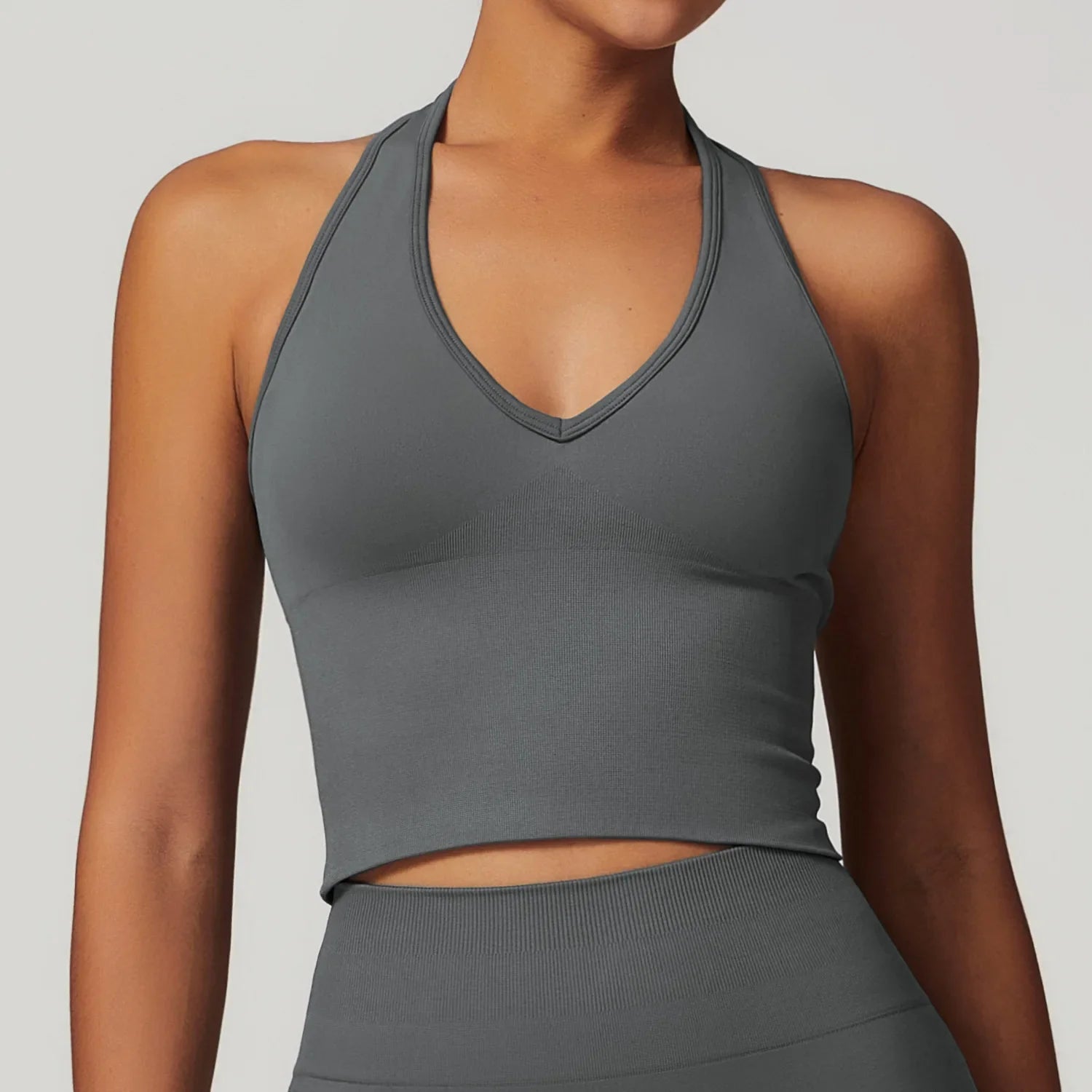 Women Summer Sports Bra Seamless Halter Top High Support Push-up Open Back Gym Bra High-intensity Fitness Yoga Workout Underwear