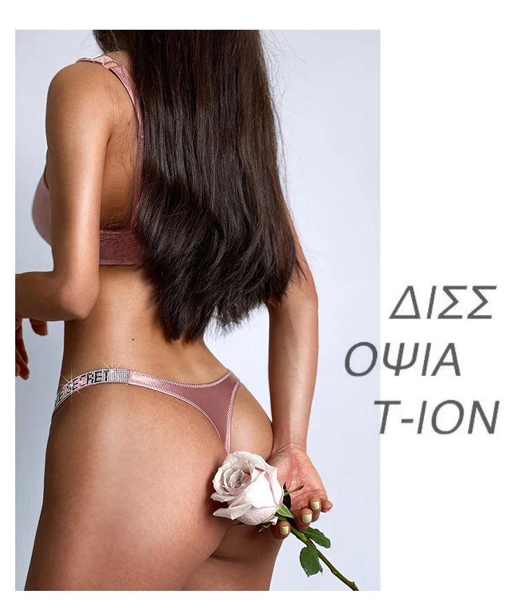 Low Waist Sexy Women Thongs Panties Rhinestones letter Diamonds G String Sports Thong Shorts Briefs T-back Fitness Size S-XL
