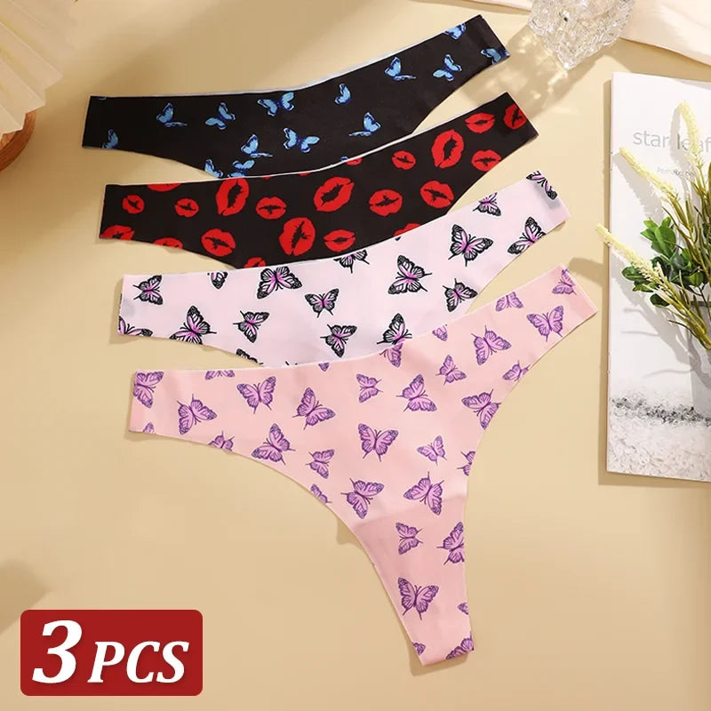 3Pcs Women G-string Seamless Sweet Fruit Thongs Low-waist Panties Ladies Soft Cute Thongs Female S-XL T-Back Panties Underwear