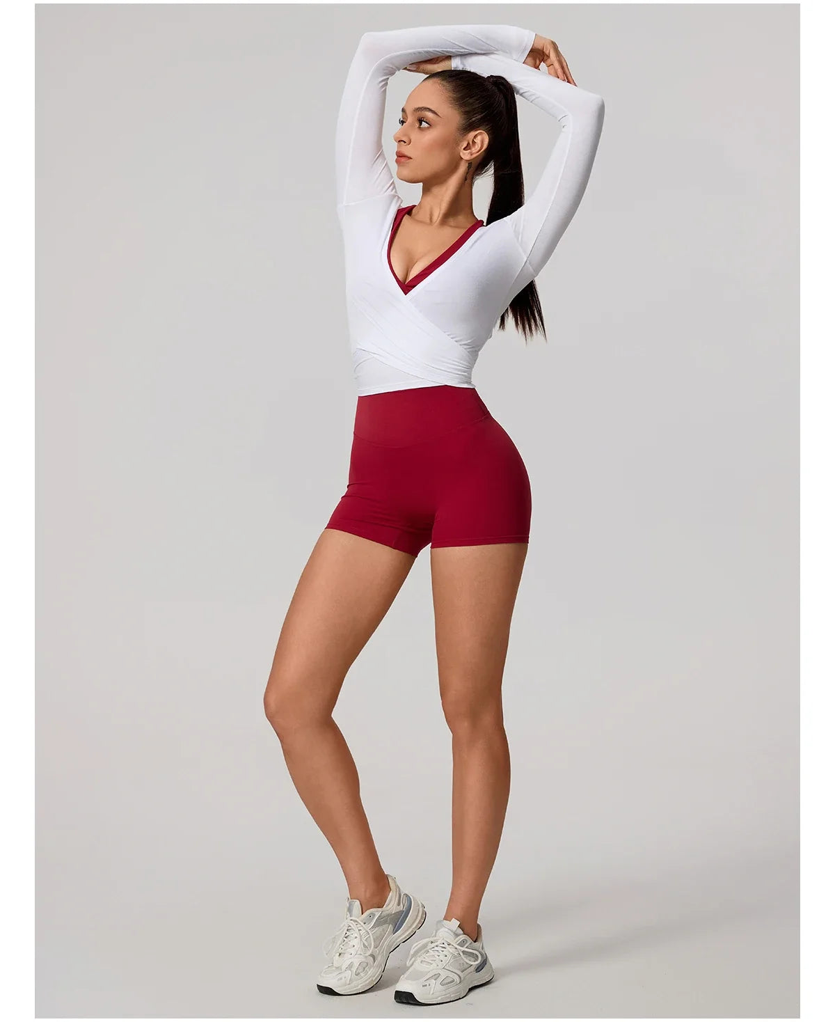 Hearuisavy Summer Women's Yoga Shirt Long Sleeve Sportswear Gym Breathable Quick Dry Sports Top Pilates Dance Ballet Wrap Tops