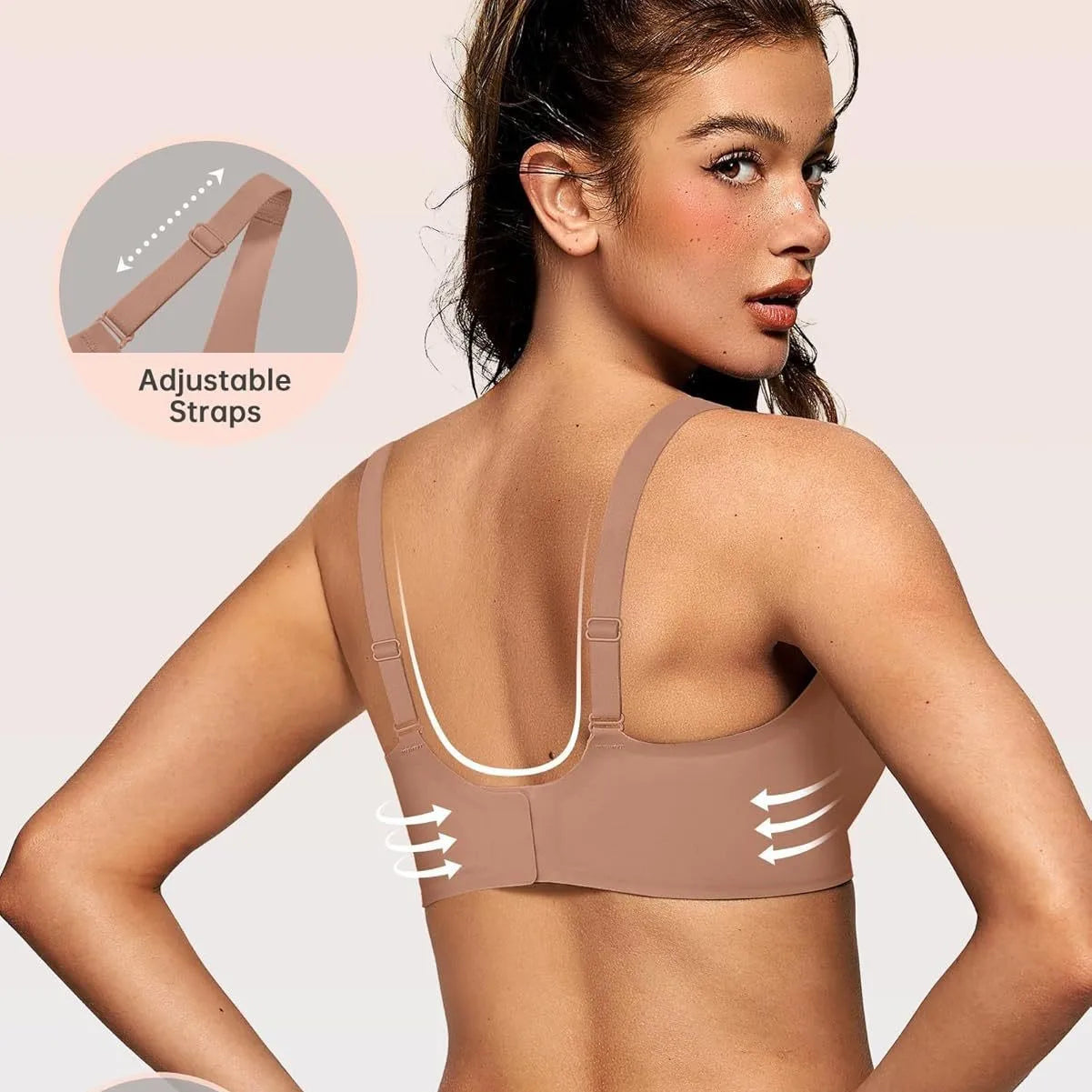 Women's Deep V Solid Color Seamless Full Cup Bra Wire-Free Comfortable Supportive Wire-Free Bra T-Shirt Push-Up Bra Underwear
