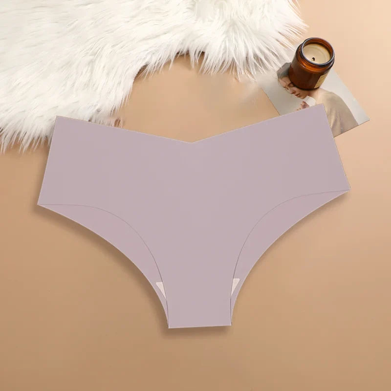 3PCS Women's Seamless Maillard Underwear Sexy V-Shaped Mid Waist Ice Silk Briefs 10 Soild Color Cozy Stretch Sexy Underpant S-XL
