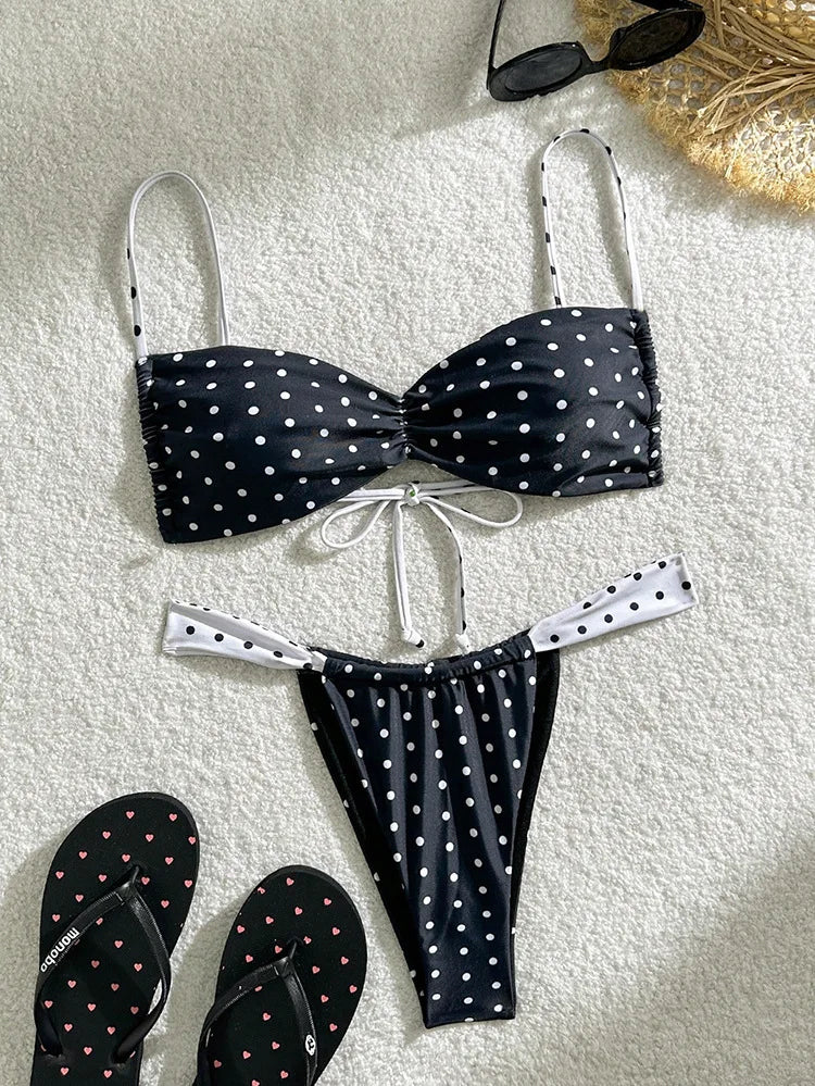2026 Two Piece Separate Bikinis Set Women's Swimsuit Black Swimwear New Swimming Suit With Pad Push Up Bra Set Thong Bikini Suit