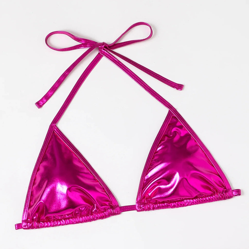 Shiny Swimwear Women Halter Bathers Bling Sequin Bikini Set Cut Out Push Up Padded Bathing Suit Thong Swimwear Glitter Biquini