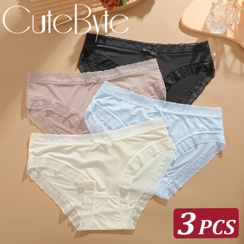 3Pcs/Set Women Ice Silk Seamless Briefs Sexy Comfortable Stretchy Semi Sheer French-Cut Panties Women's Underwear Breathable