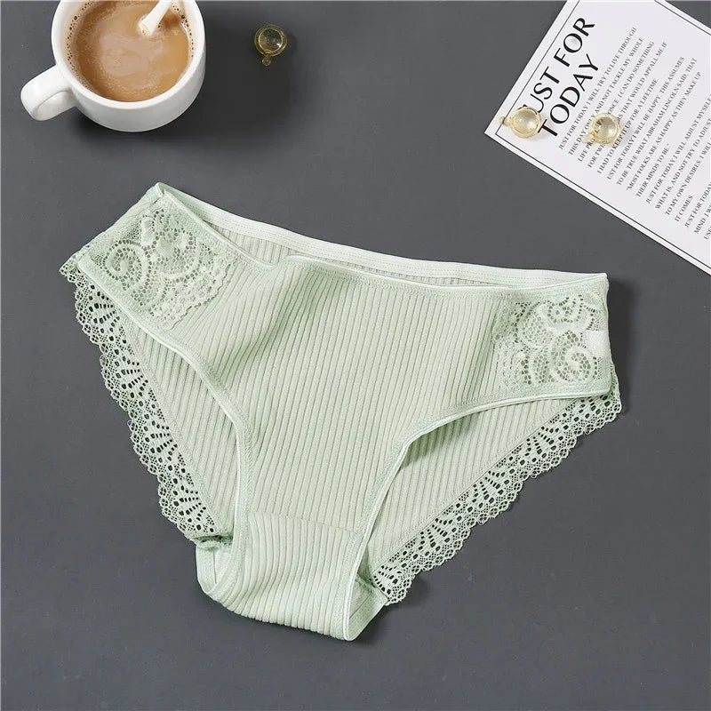 New 3Pcs/set Women's Cotton Panties M-2XL Women Patchwork Lace Underwear Sexy Low Waist Briefs Ladies Comfortable Underpants