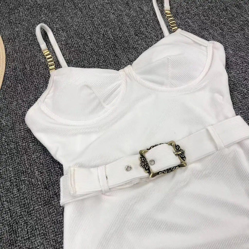 2024 New Sexy Velvet One-Piece Black Bikini Belt Swimsuit Women Solid Push Up Swimwear Female Brazilian Beach Bathing Suit