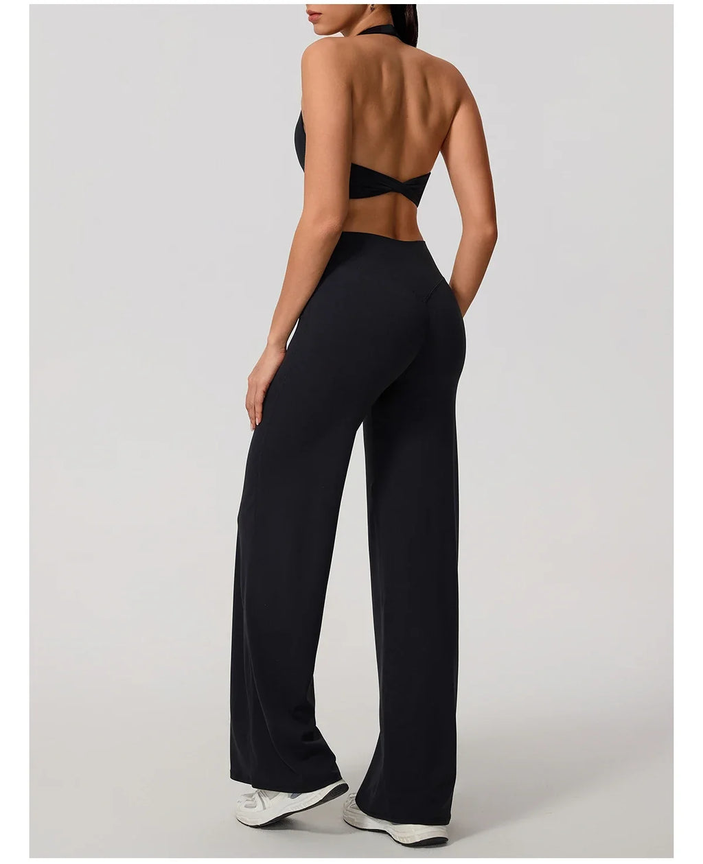 Hearuisavy Summer Yoga Set 2Pcs Women Breathable Backless Halter-Neck Sports Bra Push Up Pilates Fitness Top Straight Leg Pants