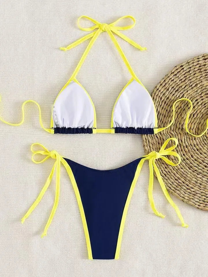 2026 Sexy Contrast Color Separates Micro Bikini Women's Swimsuit Female Swimwear Mini Thong Bikinis Set Two-piece Bathing Suit