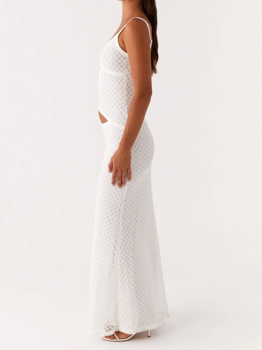 Fashion Cut Out Women Long Dresses Elegant Party Stylish Solid Maxi Dress Sleeveless Spaghetti Strap Slim Bodycon Dress Vestidos