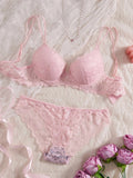 6-Piece Set Women's Bra and Panties Set Sexy Patterned Lace Patchwork No Lining Comfortable Fitting Women's Push-Up Bra Women's Underwear Set