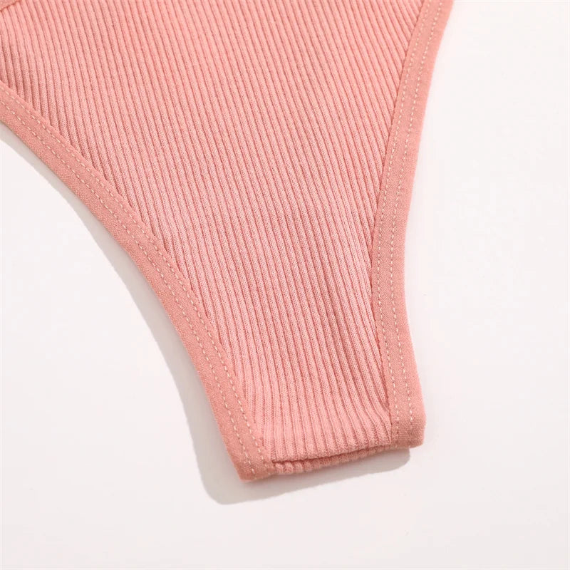 5PCS Women Sexy Cotton Panties Two Belts Hollow Out G-String Thongs Breathable Underwear for Female Solid Color Lingerie S-XL
