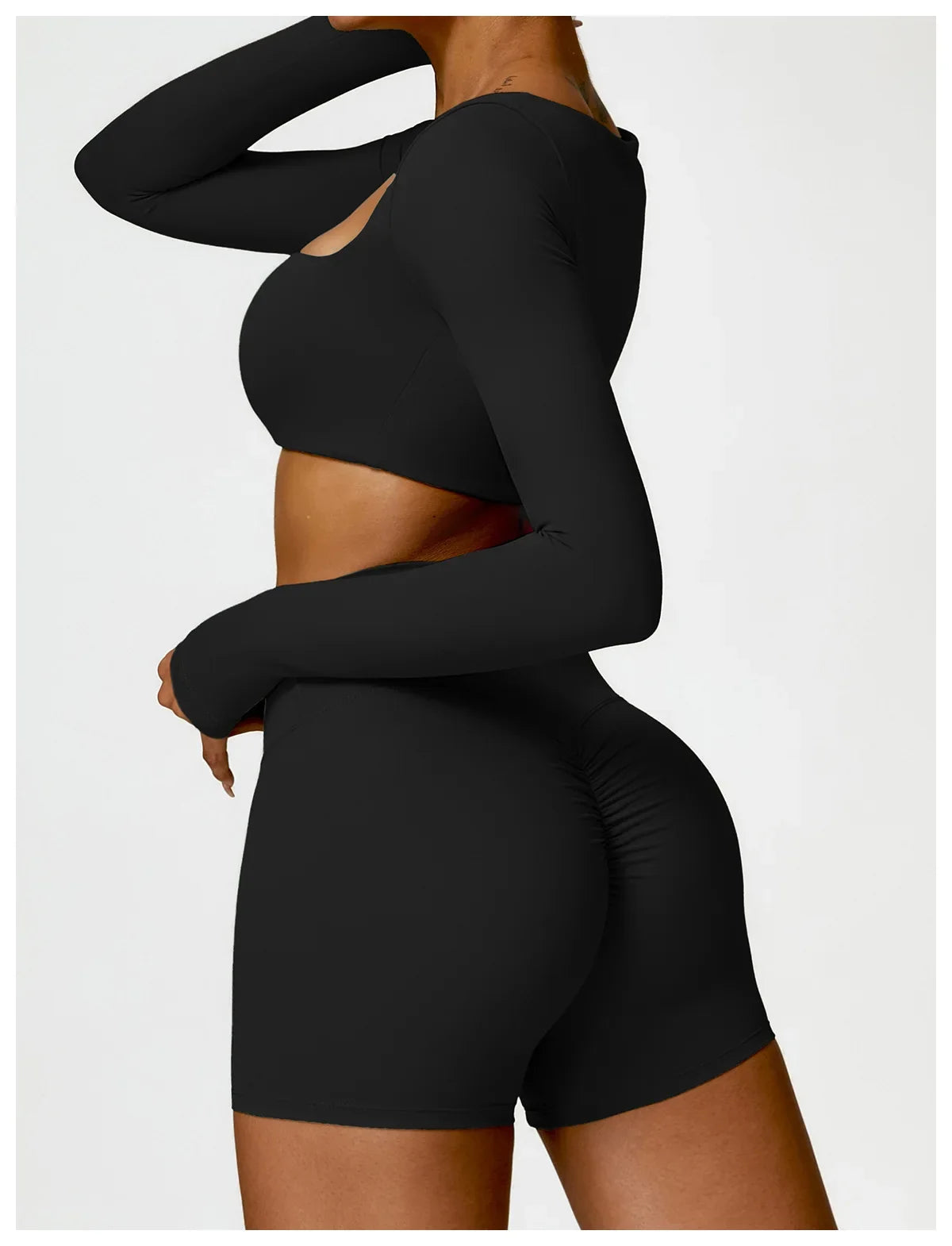 Hearuisavy Summer Casual Quick Dry Sportswear Women Square Neck Gym Top Women Fitness Sports Crop Top Long Sleeve Yoga Clothing