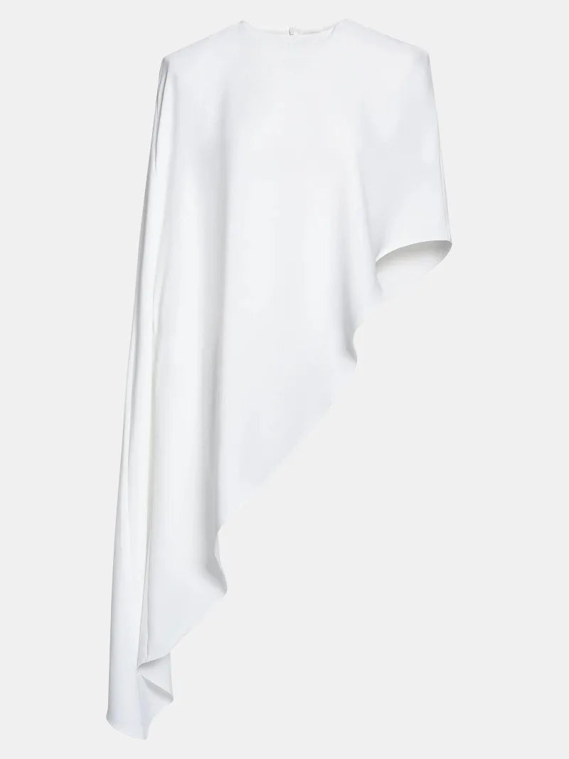 Trendix White Asymmetrical Cover Up For Women Fashion Ruffle Hem Loose Short Sleeve Shirts Casual Elegant Commuting Pullover Top