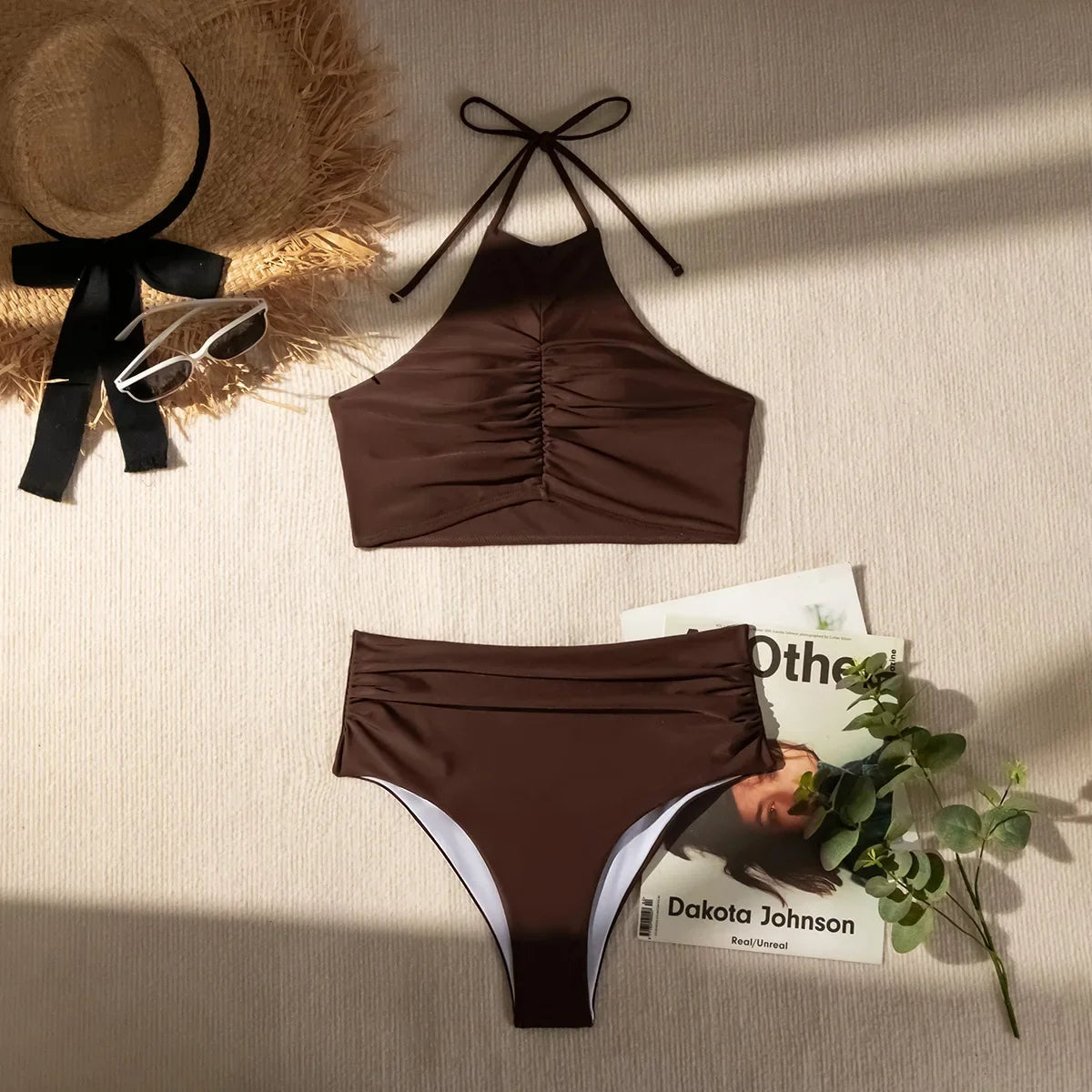 2026 Halter Wrinkled High Neck Female Swimsuit High Waist Bikini Women Swimwear Two-pieces Bikini set Bather Bathing Suit Swim