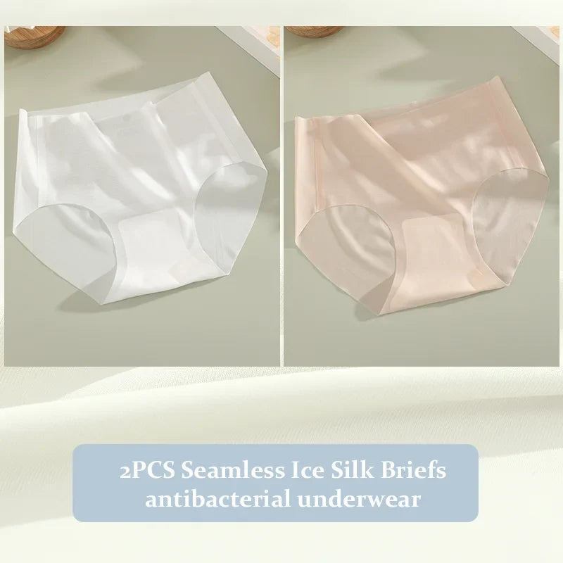 2PCS Seamless Ice Silk Briefs Women's Transparent Panties Sexy Breathable Underwear Female Stretch Erotic Korean Ultra Lingerie