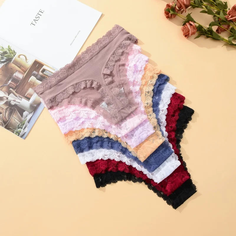 3Pcs Women Cotton Lingerie Sexy Thong Soft Fashion Panties Femme Design Underwear Pantys Underpant Lingerie Lace Intimates S-XL