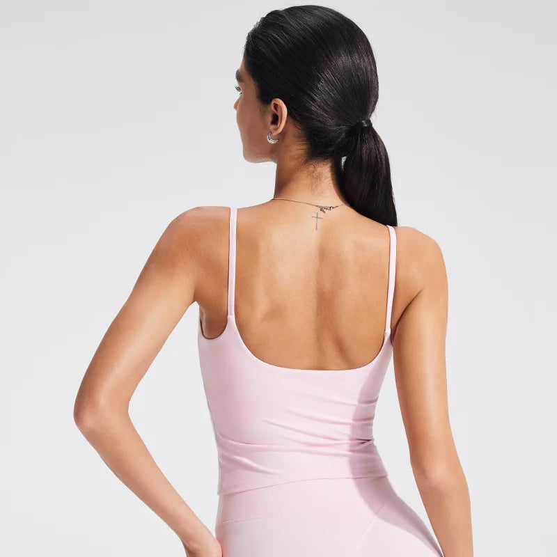 NCLAGEN SoftMotion Strappy Mid Vest with Built in Bra Shelf Women Gym Tank Top Naked-feel Workout Fitness Pilates Yoga Camisole