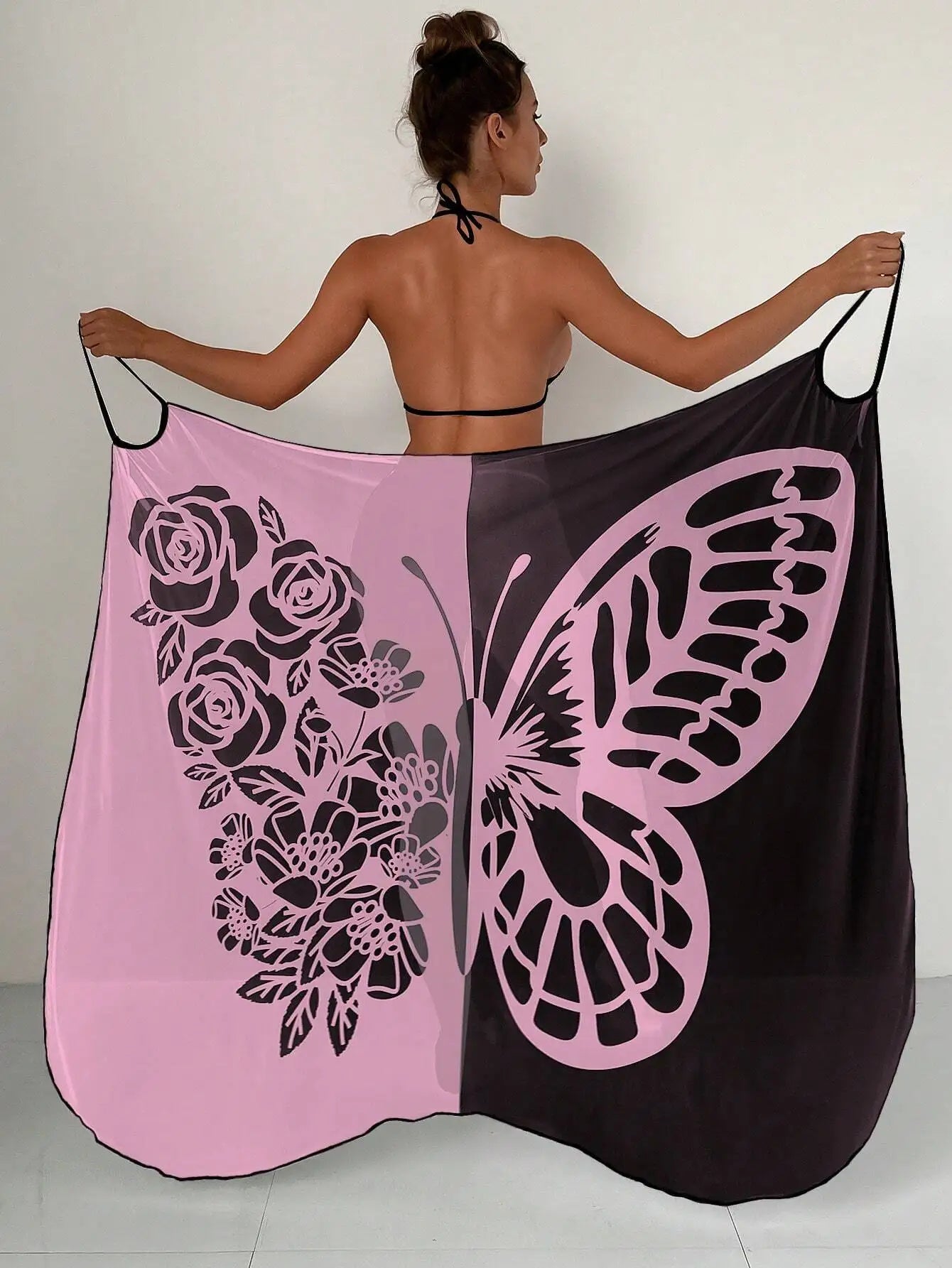Sexy Butterfly Print Cover Up 2026 Women Black Patchwork Mesh Dress Tunic Bikini Lady Elegant Bath Sarong Wrap Skirt Beachwear