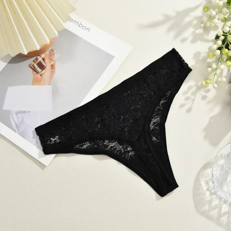 3Pcs/Set Women Sexy Lace Panties Lingerie Floral Sexy Low Waist Deep Color Thongs Ladies Underwear Fashion Soft Underpants S-XL