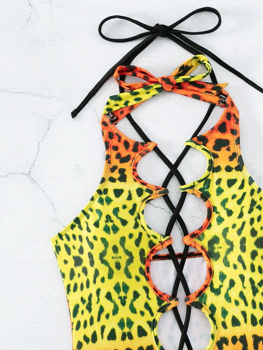 Sexy Hollow Out One Piece Swimsuit 2025 Women Blue Leopard Print Gradient Bandage Backless Bikini Bathing Suit Thong Swimwear