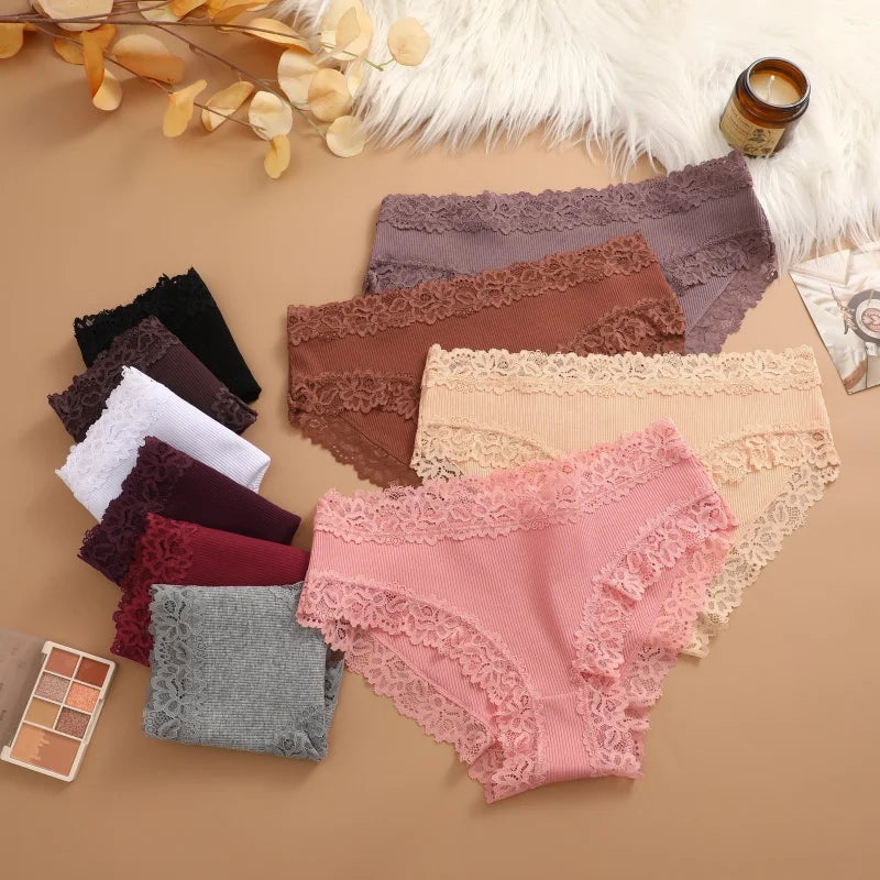 4Pcs Sexy Cotton Lace Panty Women Low Waist Panties Underwear S-XL Solid Color Ladies Briefs Lingere Underware Comfortable Women