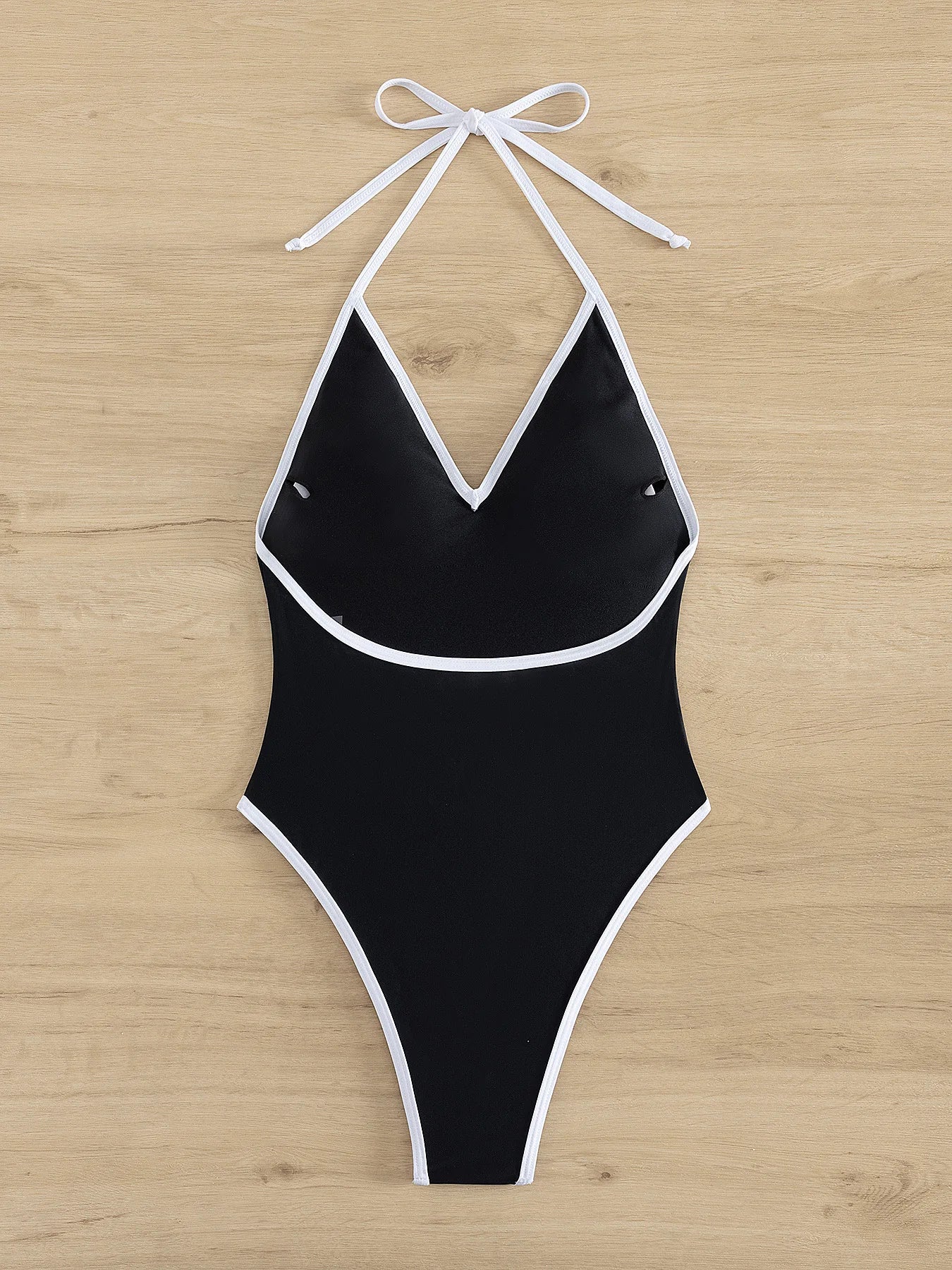 Sexy Deep V Neck One Piece Swimsuit 2025 Women Black Contrast Push Up Backless Slim Tummy Control Swimwear Beach Pool Bather