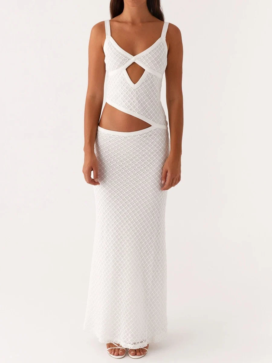 Fashion Cut Out Women Long Dresses Elegant Party Stylish Solid Maxi Dress Sleeveless Spaghetti Strap Slim Bodycon Dress Vestidos