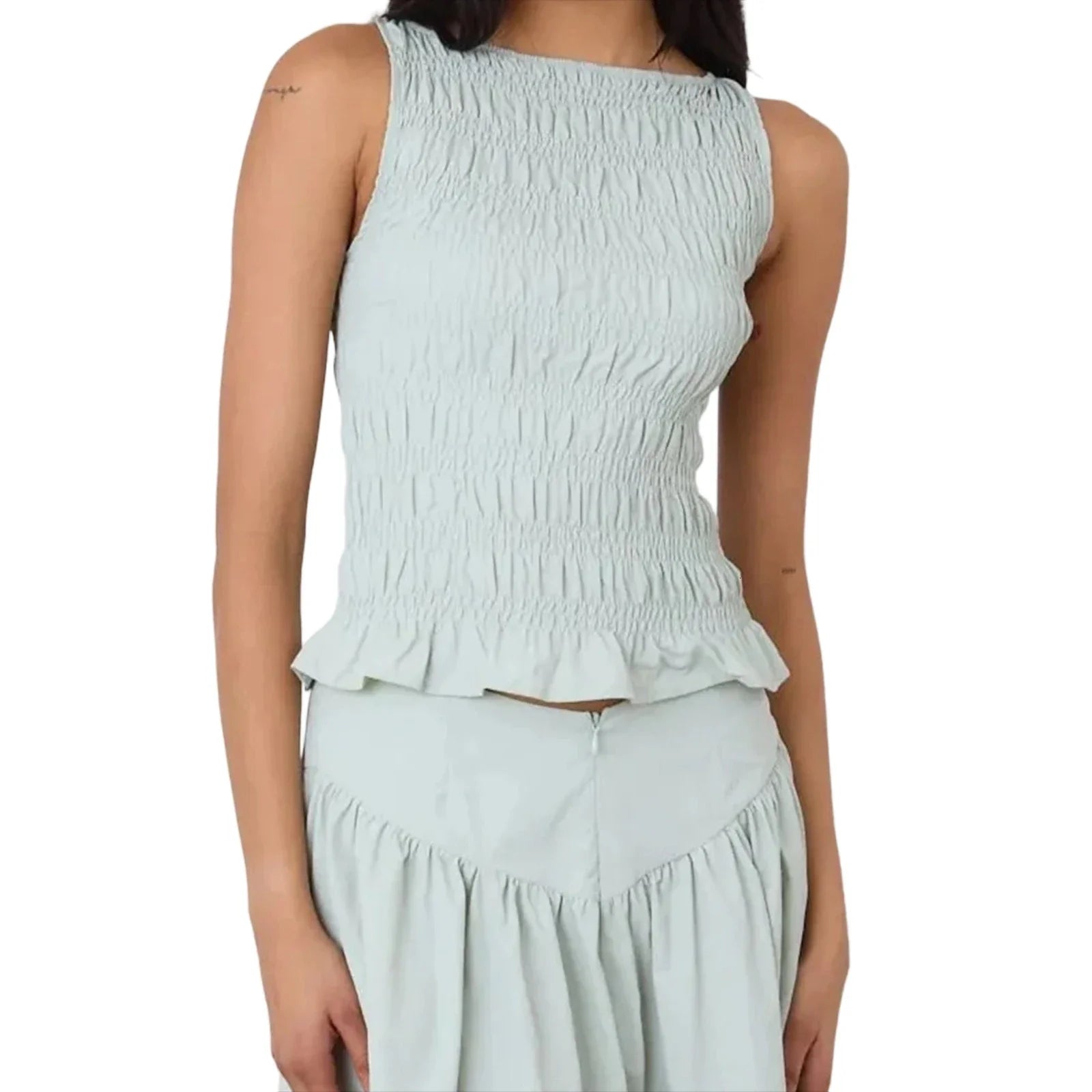 Women Tank Tops Solid Color Ruched Casual Vests Summer Fashion Sleeveless Tops Streetwear