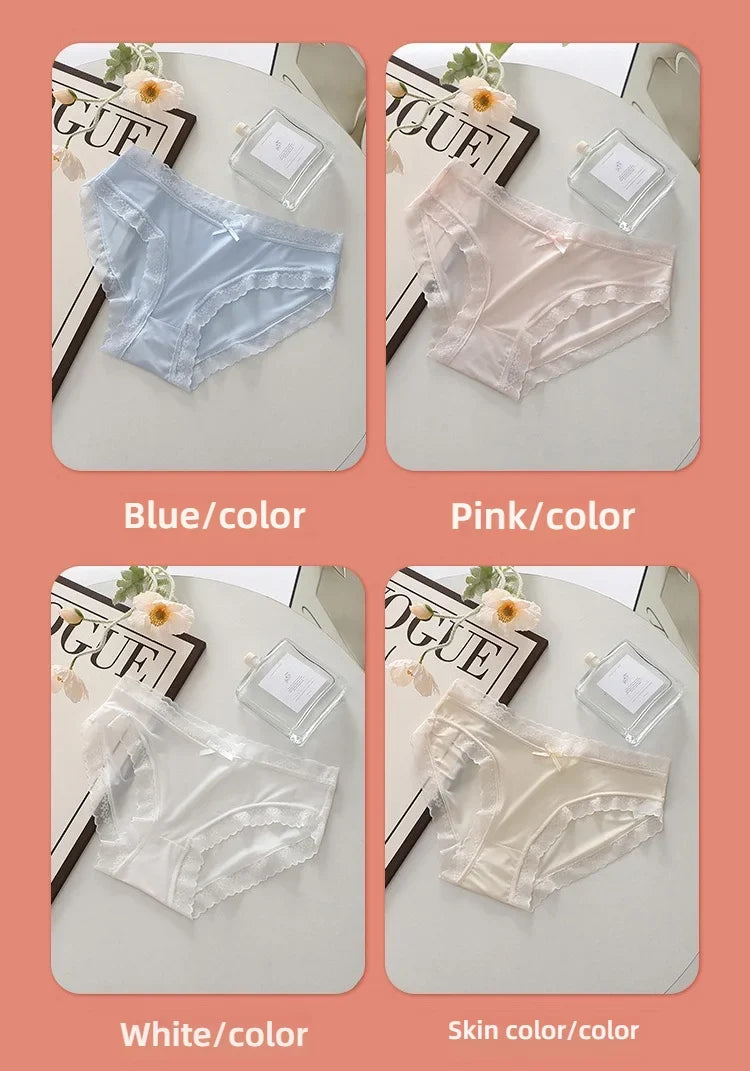 3Pcs/Set Women Ice Silk Seamless Briefs Sexy Comfortable Stretchy Semi Sheer French-Cut Panties Women's Underwear Breathable