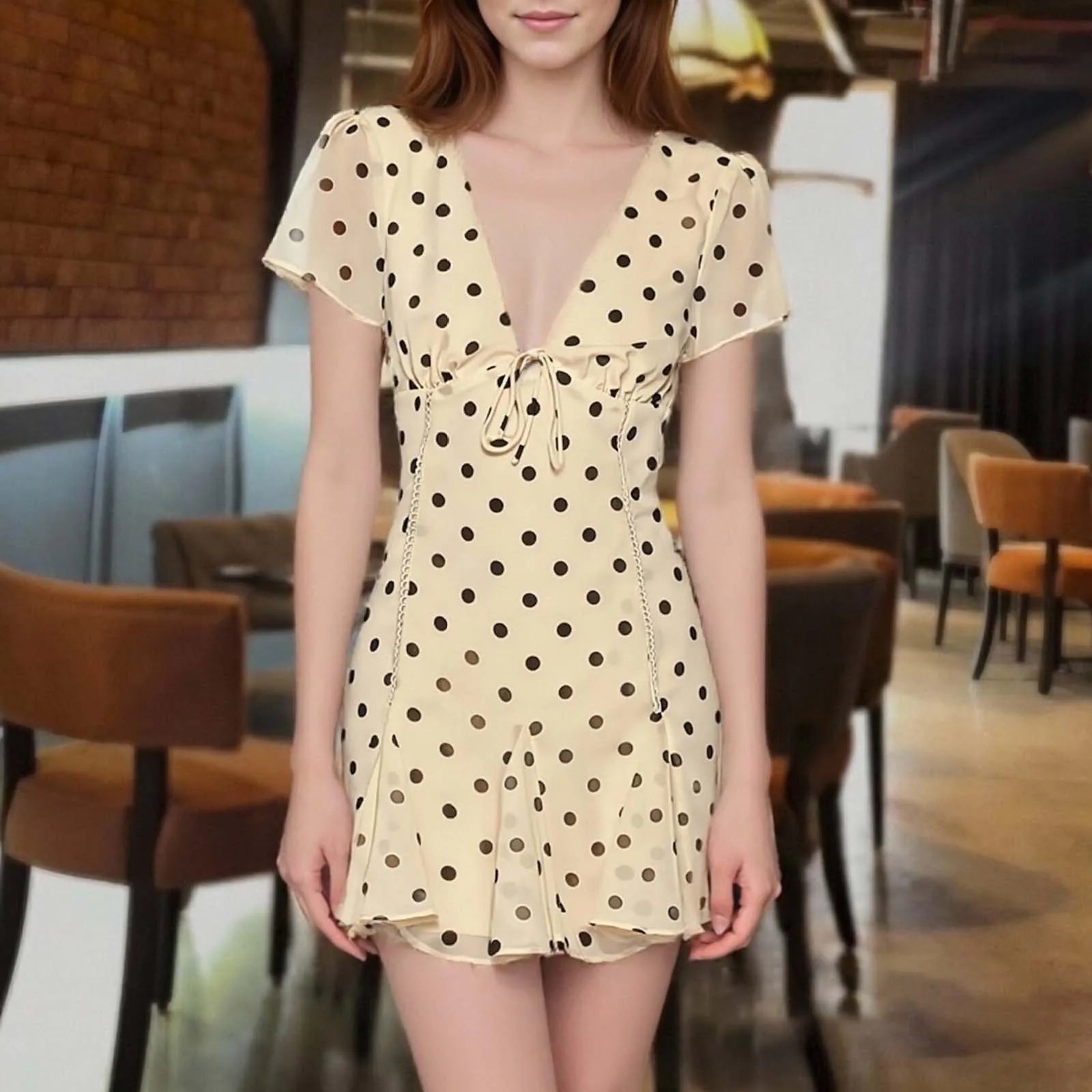 Female Party Dress Dresses Summer Dot Print Short Sleeve A-Line Dresses Streetwear Women Mini Dress V-Neck Elegant Clothes
