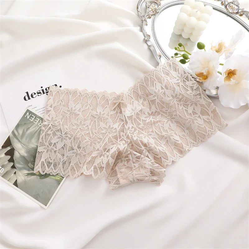 3Pcs Women Lace Boyshort Panties Low-Rise Sexy Underwear Trendy Floral Underpants Female Sexy Boyshort Panties Ladies Lingerie