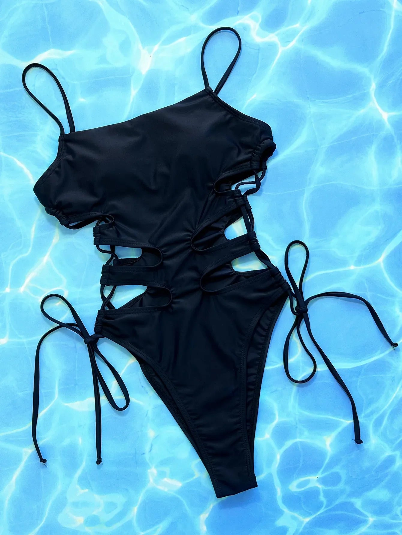 Sexy Hollow Out Bikini Set 2026 Women Black One Shoulder Bandage One Piece Swimsuit Summer Bathing Suit High Waist Swimwear