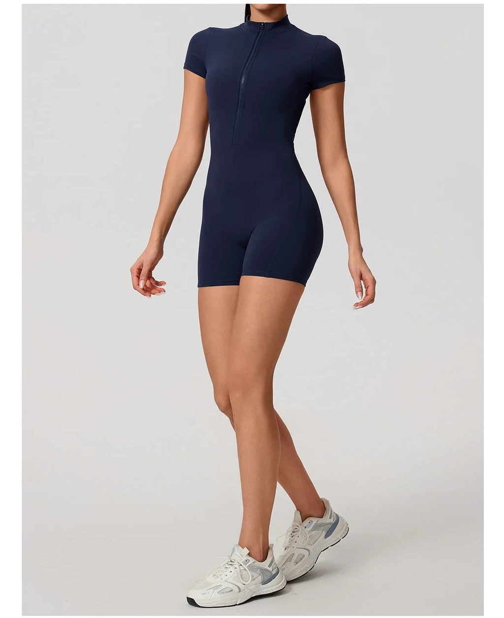 Hearuisavy Summer Women's Short Sleeved Sports Overalls Running Yoga Jumpsuit High Stretch Push Up Fitness Bodysuit With Zipper