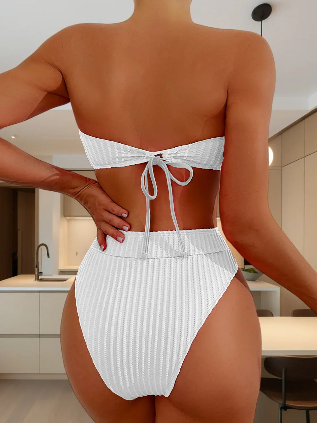 Sexy Bandeau Bikini Set 2025 Mujer Women White Black Ribbed Push Up Micro Swimsuit Summer Bathing Suit Beach High Waist Swimwear