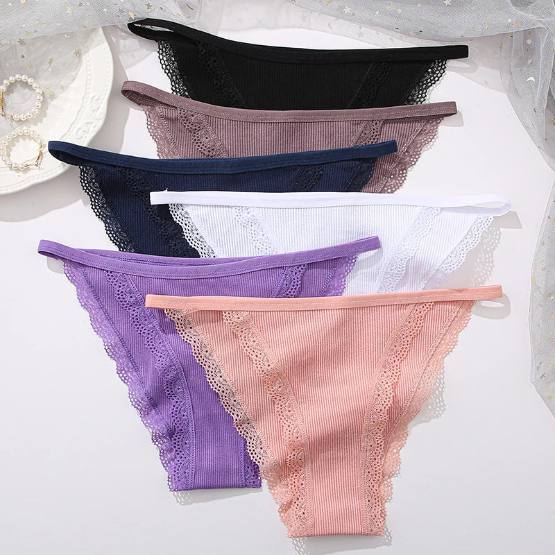 Women‘s Cotton Panties Low Waist Lace Briefs M-XL Comfortable Underwear Ladies Solid Color Underpants Girls Breathable Panty New