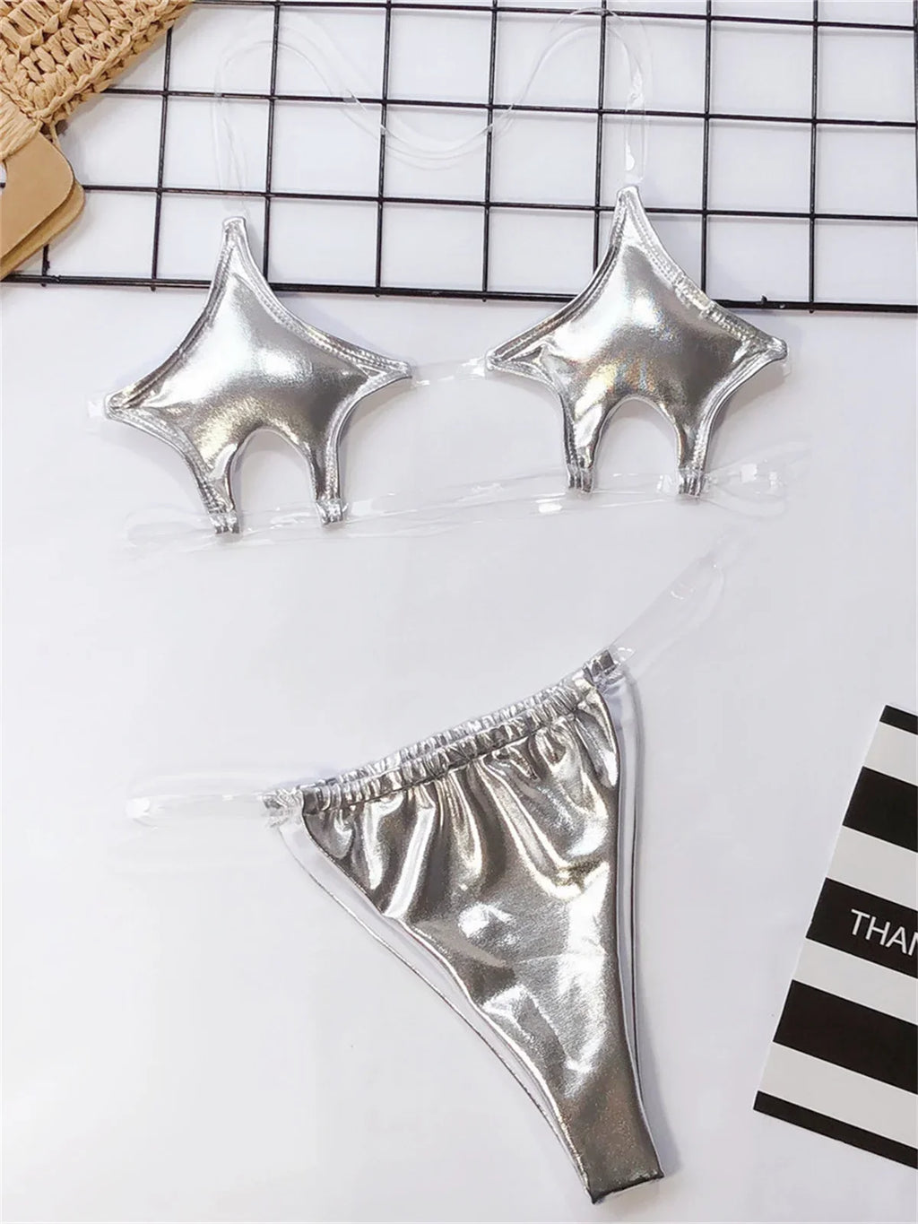 Sexy Micro Bikini 2025 Women Pentagram Design Transparent Swimwear Neon Clear Strap See Through Thong Swimsuit Traje De Baño