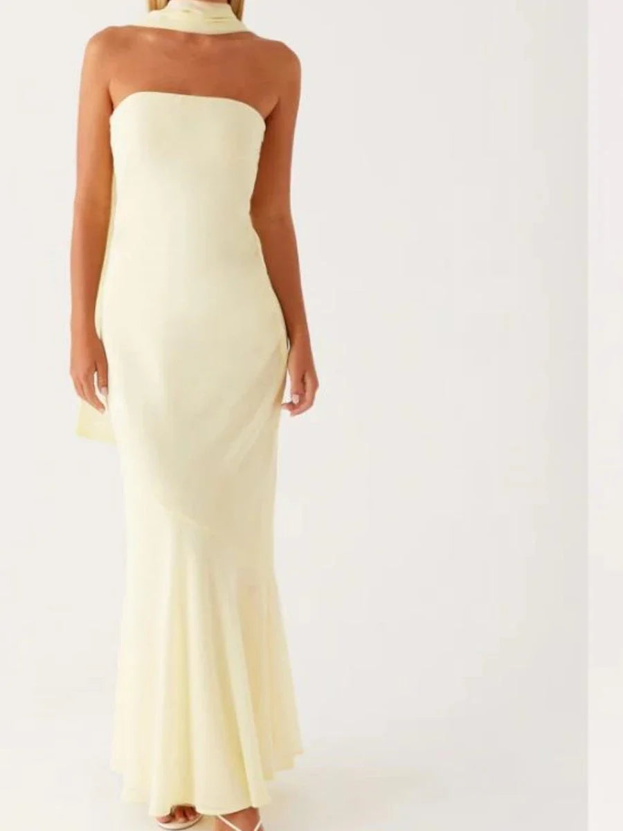 Women Long Bodycon Dress With Scarf Tube Maxi Dress Sexy Summer Strapless Dresses Off Shoulder Sundress Evening Vestidos