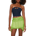 Women's Solid Color Gothic Mini Skirts Lace Ruched High Waist Skirts Spring Summer Irregular Hem Casual Skirts
