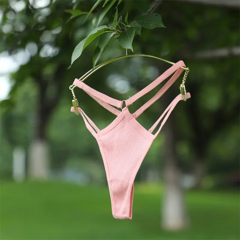 2PCS Women Sexy Cotton Panties Two Belts Hollow Out G-String Thongs Breathable Underwear for Female Solid Color Lingerie S-XL