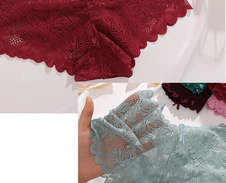 6PCS Women Lace Boxers Briefs Sexy Seamless Breathable Low Waist Female Underwear Solid Color Intimates High Elastic Lingerie