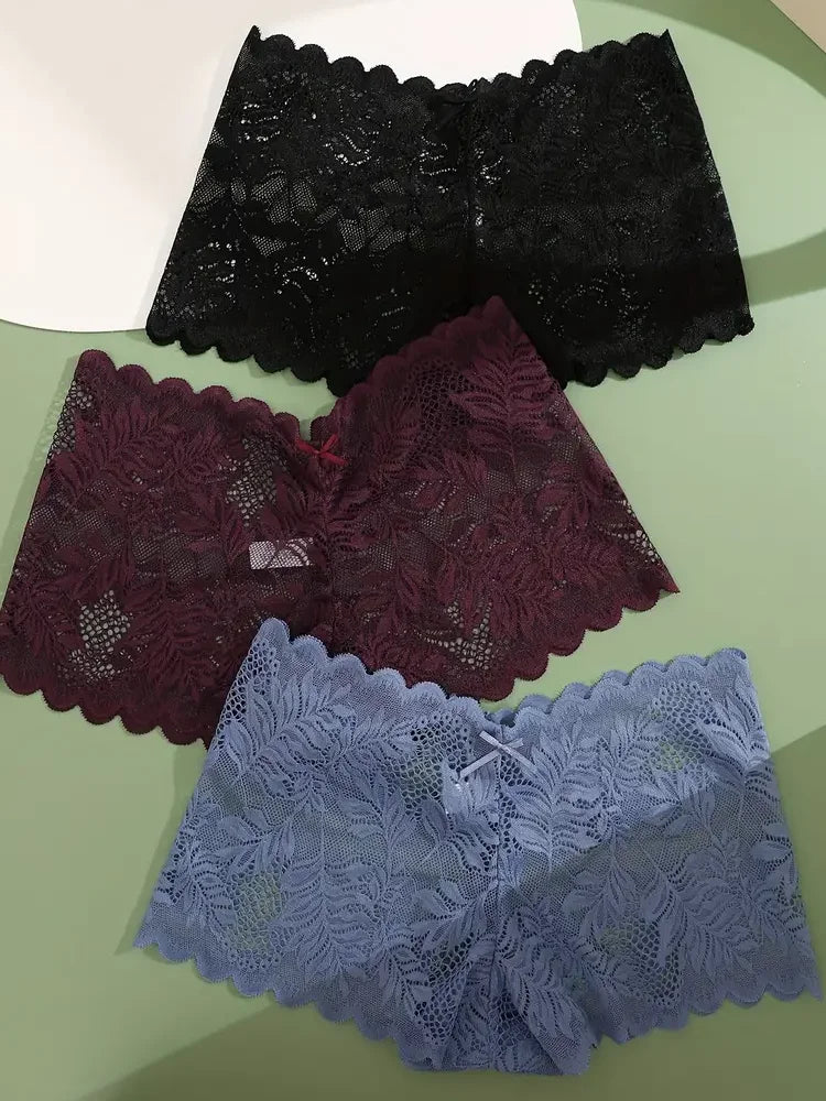 6PCS Women Lace Boxers Briefs Sexy Seamless Breathable Low Waist Female Underwear Solid Color Intimates High Elastic Lingerie